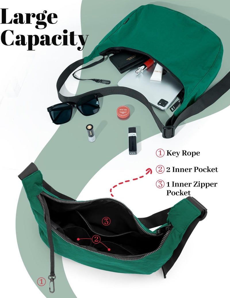 Iioscre Medium Crossbody Crescent Bag for Women Men Trendy, Nylon Crossbody Hobo Bag with Adjustable Strap and Inner Pockets. - Image 4